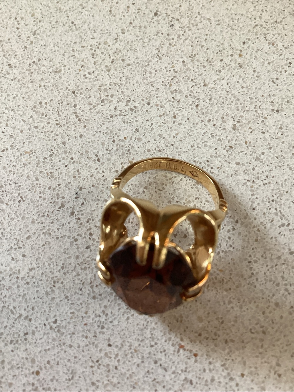 Vintage 18K HGE Gold Electroplated Cocktail Ring with Cognac Brown Faceted Stone - Picture 7 of 11